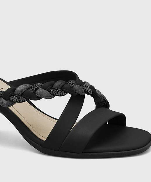 Tamanco Feminino Salto Grosso Trançado Ramarim Preto