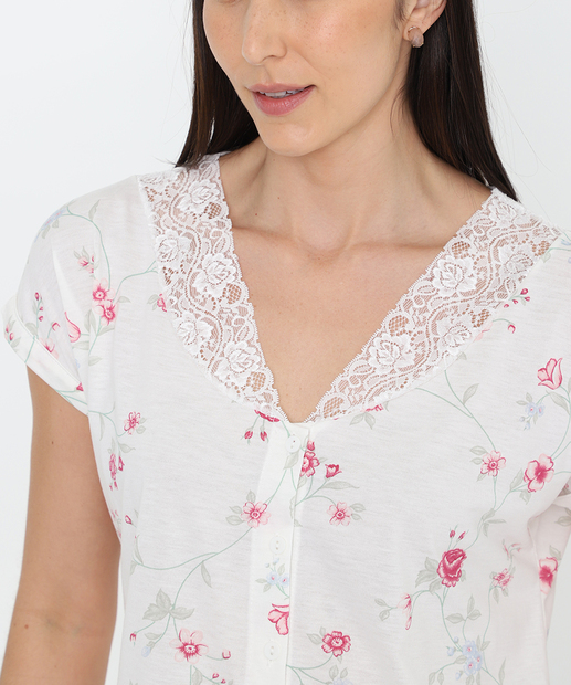 Pijama Feminino Recorte Renda Marisa Off White