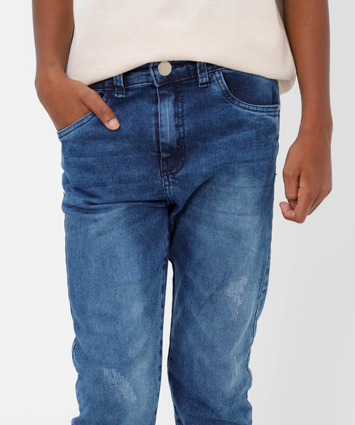 Calça Juvenil Jeans Bolsos Tam 10 a 16 Azul