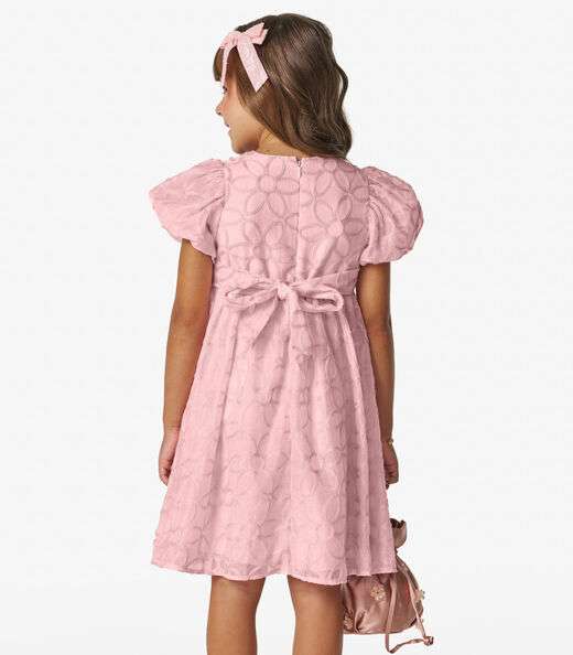 Vestido em Poly Bordado Viscose Khyara Trick Nick Rosa