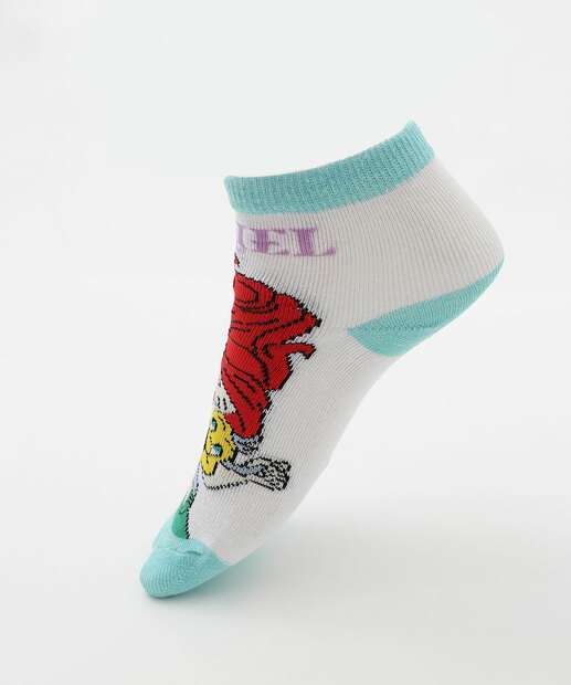 Kit 2 Meias Infantil Soquete Estampa Ariel Disney Azul