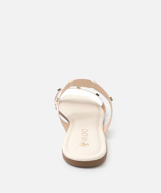 Rasteirinha Feminina Tiras Tachas Via Uno Off White