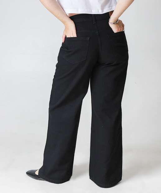 Calça Sarja Wide Leg Feminina Marisa Preto