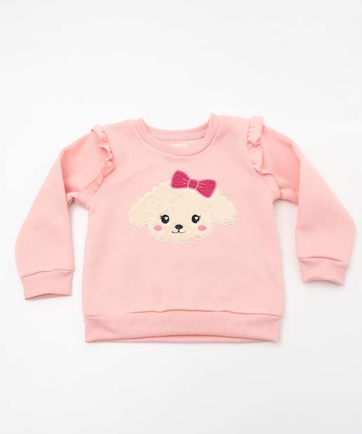 Conjunto Moletom Infantil Cachorro Marisa Tam 1 a 3 Rosa