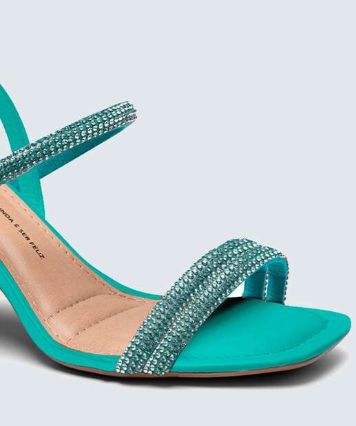 Sandália Salto Grosso Feminina Strass Dakota 