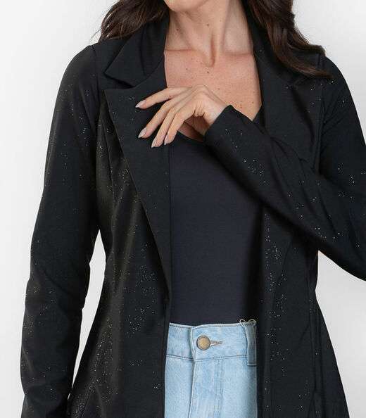 Blazer Feminino Poliamida Brilhos Autenticada Preto