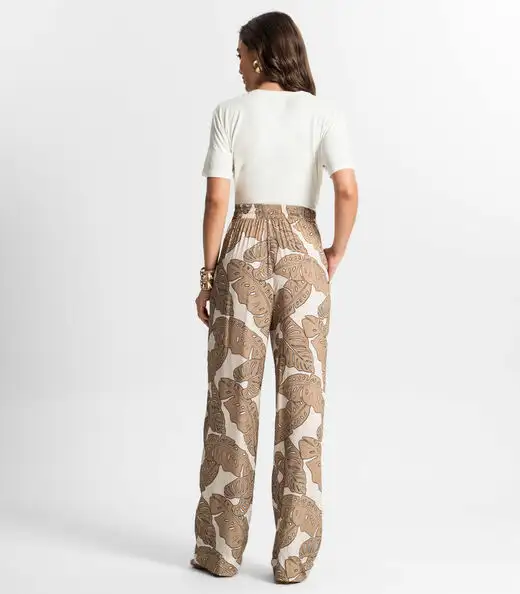 Calça Feminina Pantalona Estampada Endless Marrom