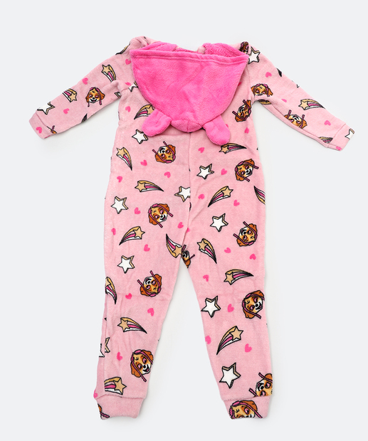 Pijama Macacão Infantil Capuz Patrulha Canina Tam 01 a 03 Rosa