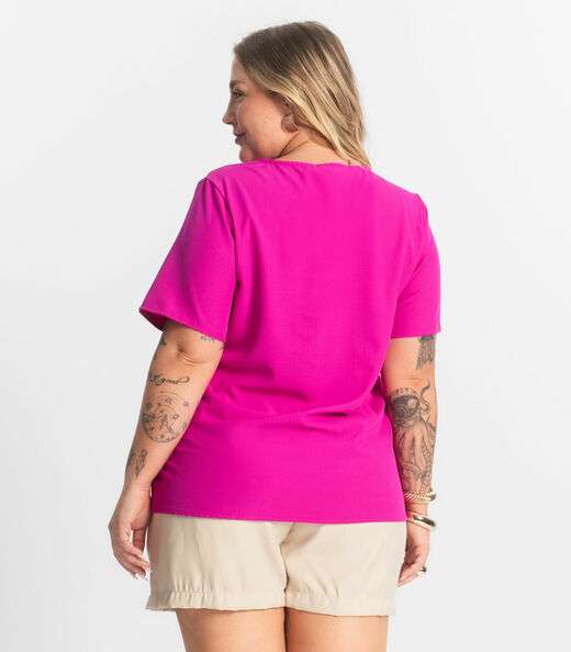 Blusa Manga Curta Plus Size Secret Glam Rosa