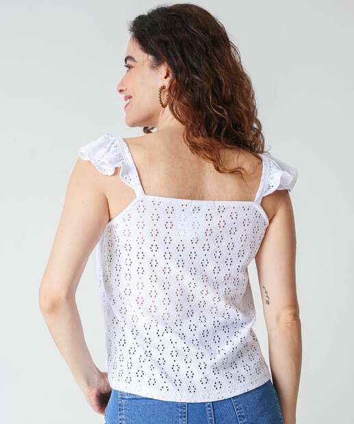 Blusa Regata Feminina Laise Babado Marisa Off White