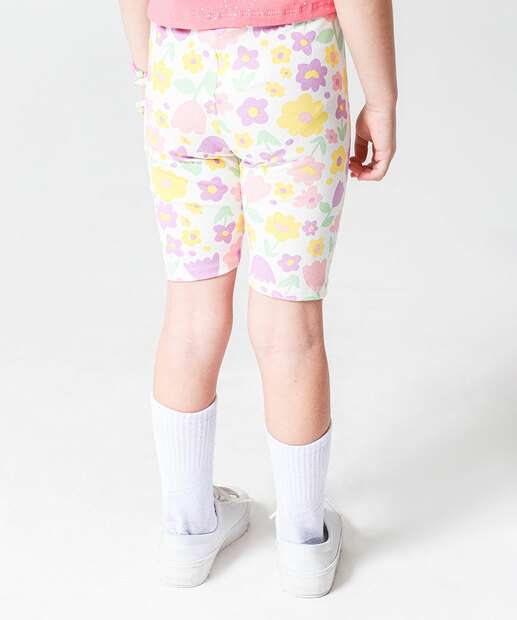 Bermuda Infantil Ciclista Flores Marisa Tam 4 a 10 Off White