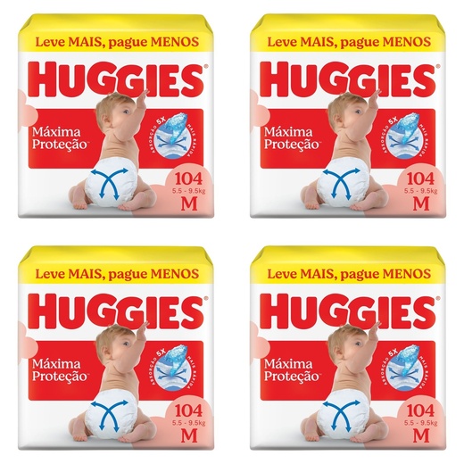 Image_Kit com 4 Unidades de Huggies Fralda Descartável Máxima Proteção M 104 Unidades