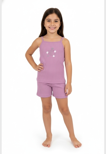 Conjunto em Ribana Canelada Menina com Regata e Short Guloseima
