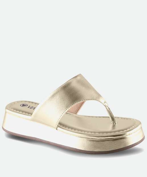 Tamanco Feminino Tiras Flatform Metalizado Via Uno
