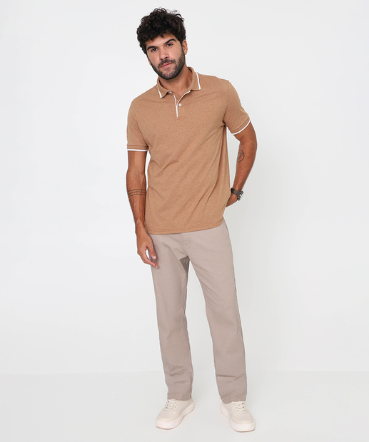 Polo Masculina Botões Manga Curta Marisa Bege
