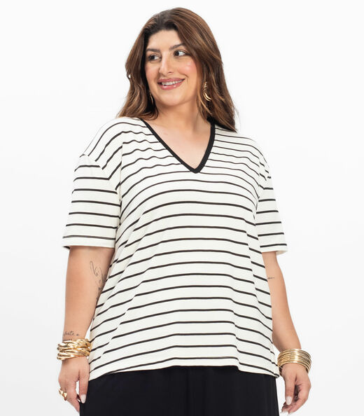 Blusa Feminina Plus Size Gola V Secret Glam Bege