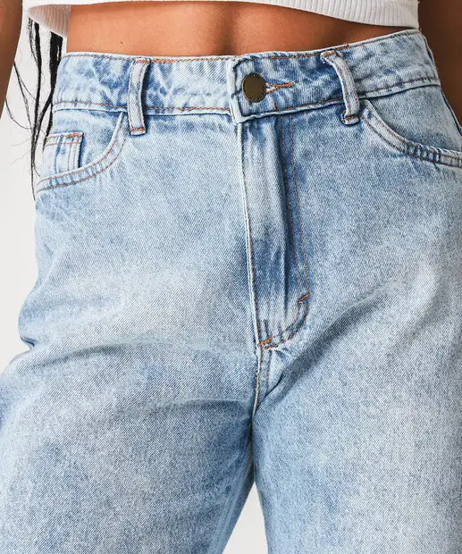 Calça Jeans Reta Feminina Marmorizada Azul