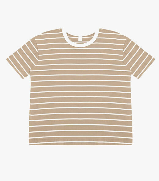 T-Shirt Feminina Básica Listrada Em Cotton Rovitex Bege