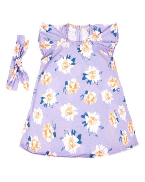 Vestido Bebe Infantil Com Boneca De Pano Kit com Faixa de Cabeça - Lilas