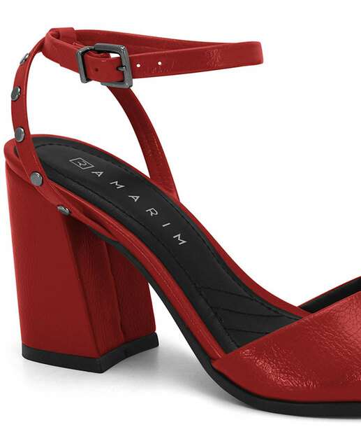 Sandália Salto Grosso Feminina Spike Ramarim Vermelho