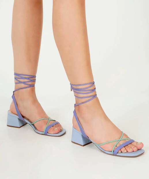 Sandália Salto Grosso Feminina Tiras Amarração Bebecê