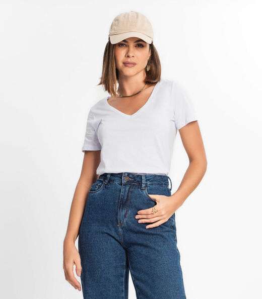 Image_Blusa Feminina Manga Curta Decote V Rovitex Branco