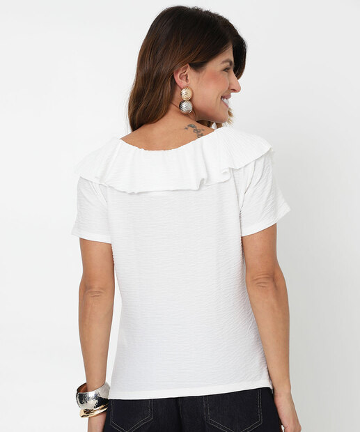 Blusa Feminina Manga Curta Babado Marisa Off White
