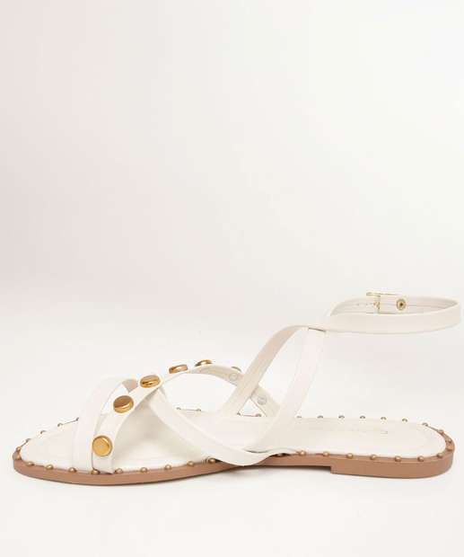 Sandália Feminina Rasteira Tiras Tachas