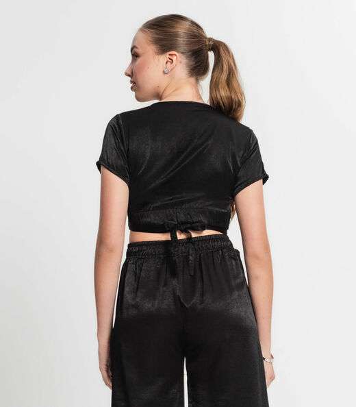 Blusa Cropped Juvenil Em Viscopoly Minty Preto