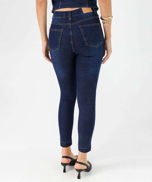 Calça Jeans Skinny Feminina Barra Desconstruída Azul