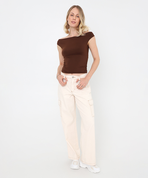 Blusa Feminina Suplex Ombro a Ombro Marisa Marrom