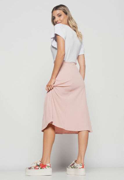 Saia  Midi Godê Canelada Rosa Claro