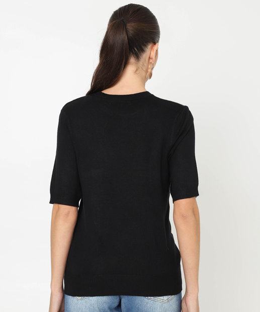 Blusa Feminina Tricô Manga Curta Marisa Preto