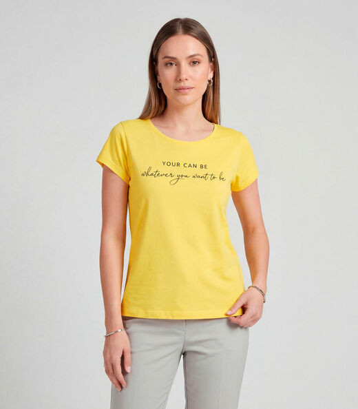 Blusa Feminina Meia Malha Com Estampa Infinita Cor Amarelo