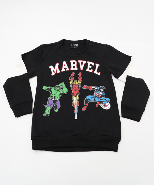 Blusão Infantil Moletom Super Heróis Marvel Tam 4 a 10 Preto