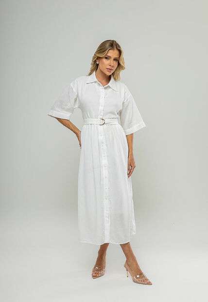 Image_Vestido Midi Chemise Com Cinto Branco Salvatore