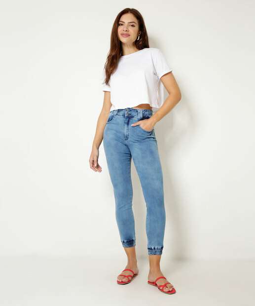 Calça Jeans Jogger Feminina Bolsos Biotipo