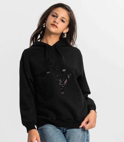 Moletom Juvenil Feminino Com Capuz Minty Preto