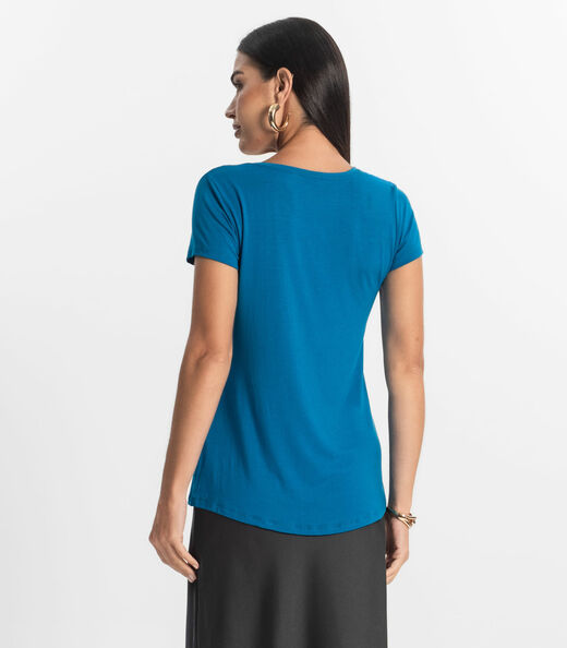 Blusa Feminina Viscotorcion Com Bolso Rovitex Azul