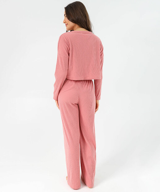 Pijama Feminino Textura Manga Longa Marisa Rosa