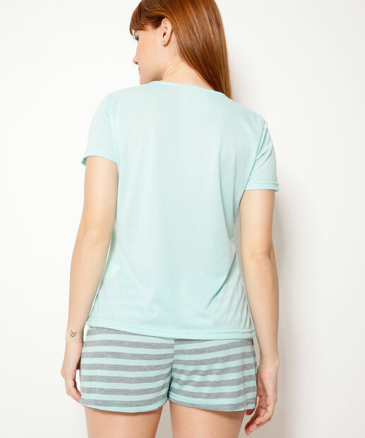 Pijama Feminino Listrado Frase Manga Curta Marisa