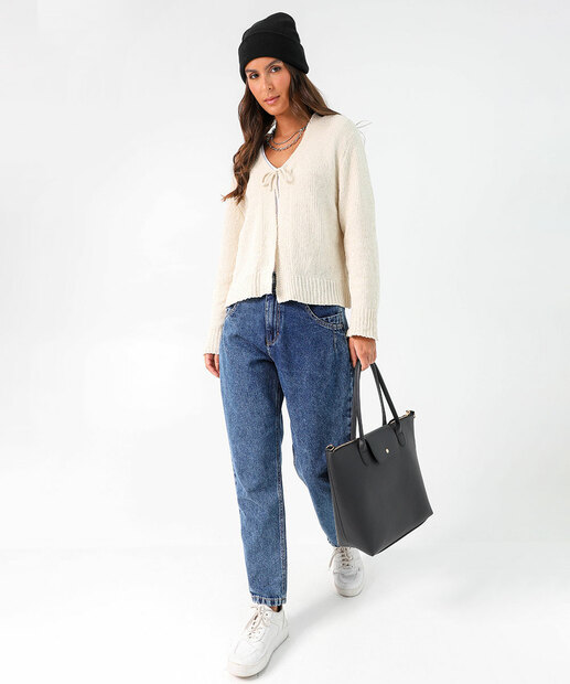Cardigan Feminino Chenille Amarração Marisa Off White