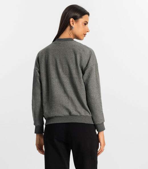 Jaqueta Feminina Básica de Moletom Rovitex Cinza