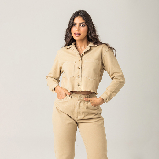 Jaqueta Sarja Cropped Feminina Moderna Zune