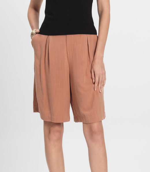 Bemuda Feminina Em Linho Com Bolsos Endless Marrom