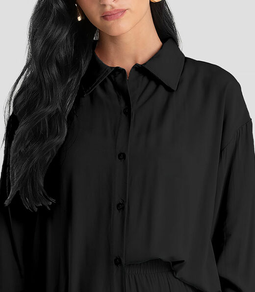 Camisa Feminina Oversized em Tecido Dianna Preto