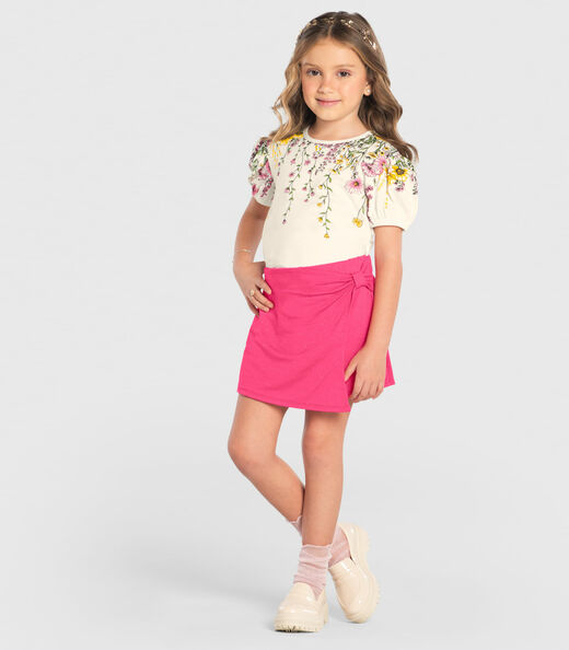 Conjunto Infantil Blusa Com Shorts Saia Trick Nick Bege