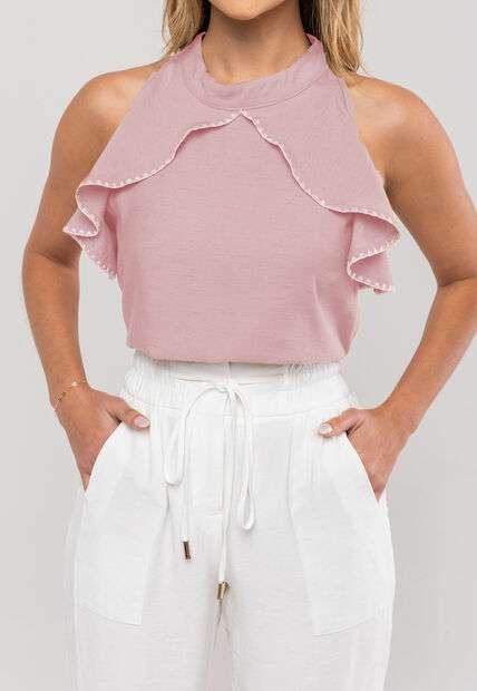 Image_Regata Feminina Com Babado e Gola Alta Em Viscolinho Rosa Salvatore