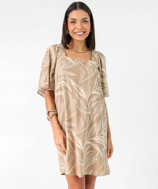 Image_Vestido Feminino Folhas Manga Curta Marisa Marrom