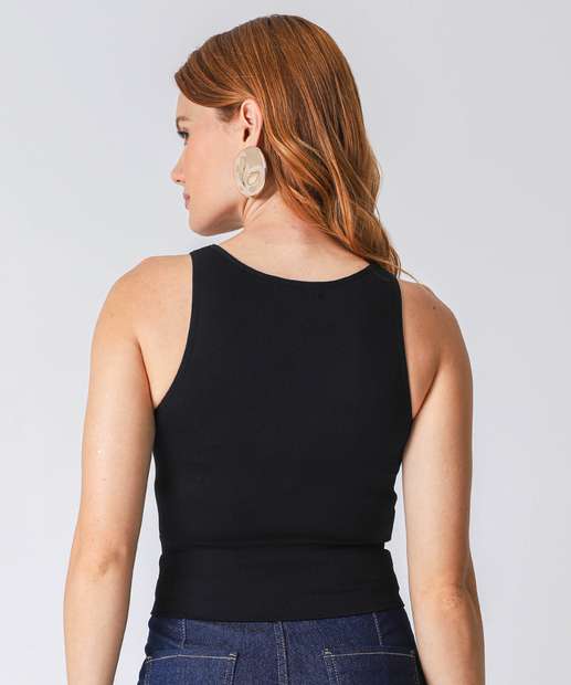 Blusa Regata Feminina Sem Costura Canelada Marisa Preto